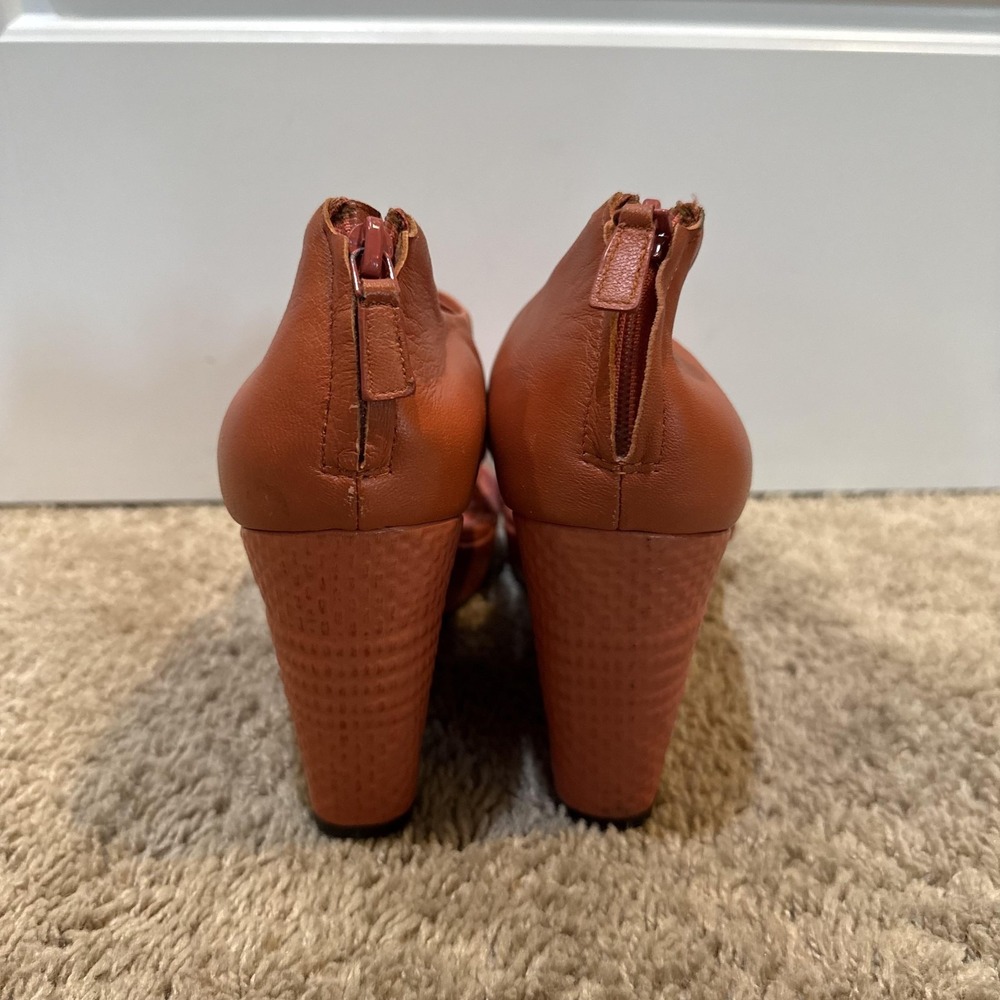 Cole Haan Sandals Shoes Womens Size 10 Orange Leather Wedge Zip Strappy Comfort - Picture 4 of 10